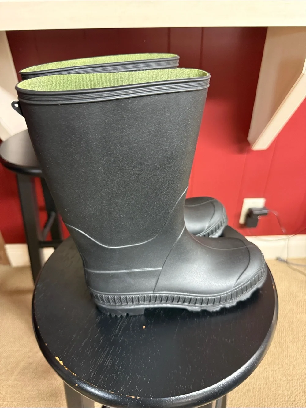 Max + Jake Black Rain Boots with Green Interior
